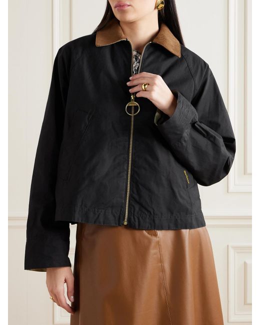 Barbour Black Cropped Corduroy-Trimmed Cotton-Canvas Jacket