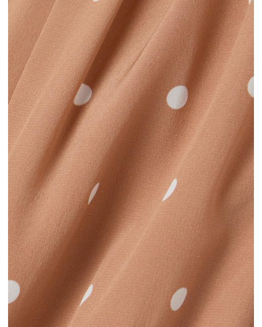 Alessandra Rich Natural Midikleid Aus Crêpe De Chine Aus Seide Mit Polka-Dots Und Raffungen