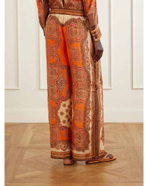 Zimmermann Orange Mahon Printed Silk-Satin Wide-Leg Pants