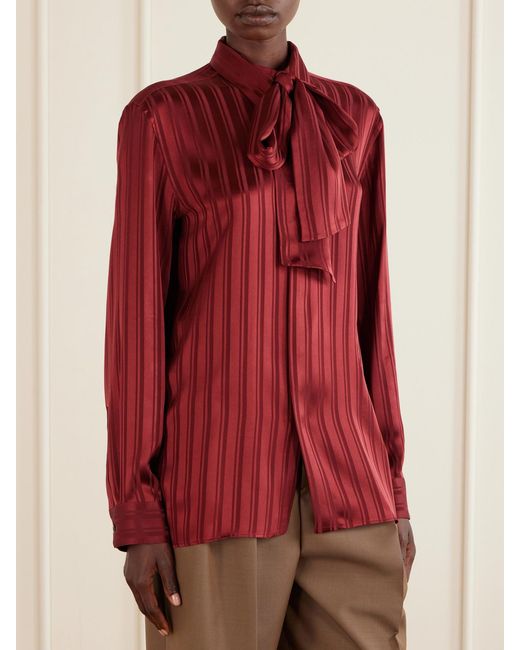 Saint Laurent Red Striped Silk Blouse