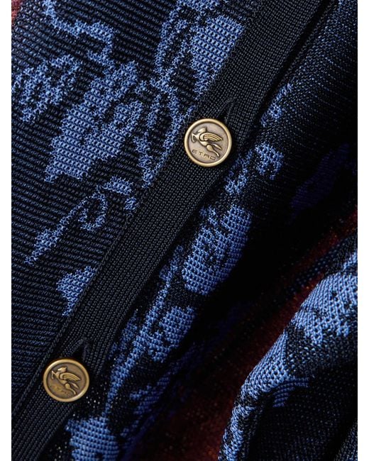 Etro Blue Midi-Hemdblusenkleid Aus Jacquard-Strick Mit Blumenmuster