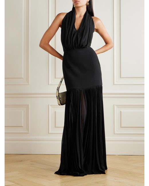 Veronica de Piante Black Iris Neckholder-Maxikleid Aus Crêpe Mit Plissee