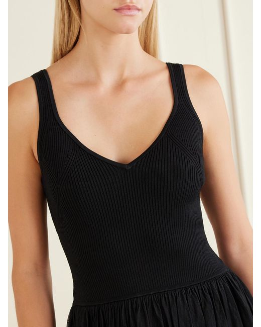 Maria McManus Black Wave Ribbed-Corset Knitted Midi Dress