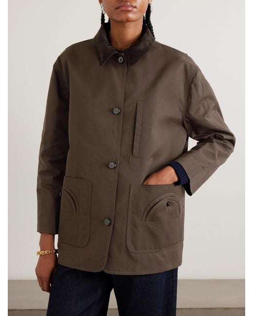 Blazé Milano Brown Clelia Corduroy-Trimmed Cotton-Gabardine Jacket