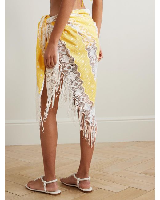 Paréo En Voile De Coton Et En Dentelle À Broderies Et À Franges Julia Miguelina en coloris Metallic