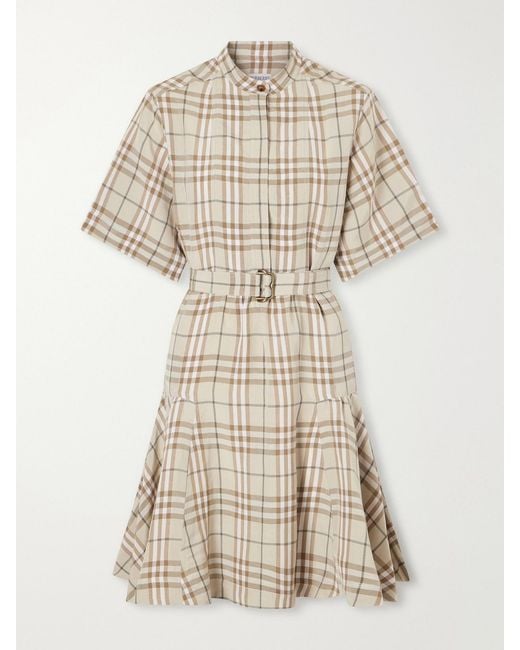 Burberry Natural Checked Woven Mini Dress