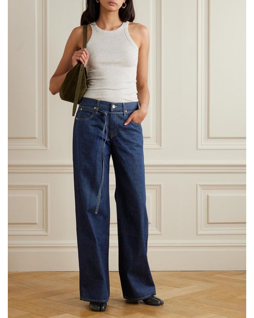 SLVRLAKE Denim Blue Mica Belted Low-Rise Wide-Leg Jeans