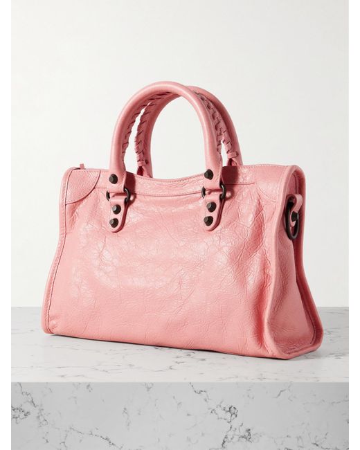 Balenciaga Pink Le City Kleine Tote Aus Strukturiertem Leder Mit Verzierungen