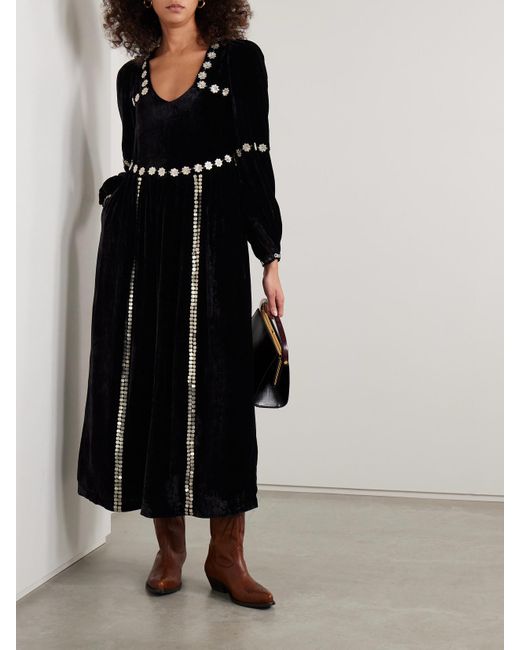 Alix Of Bohemia Black Imogen Sabel Embellished Velvet Midi Dress