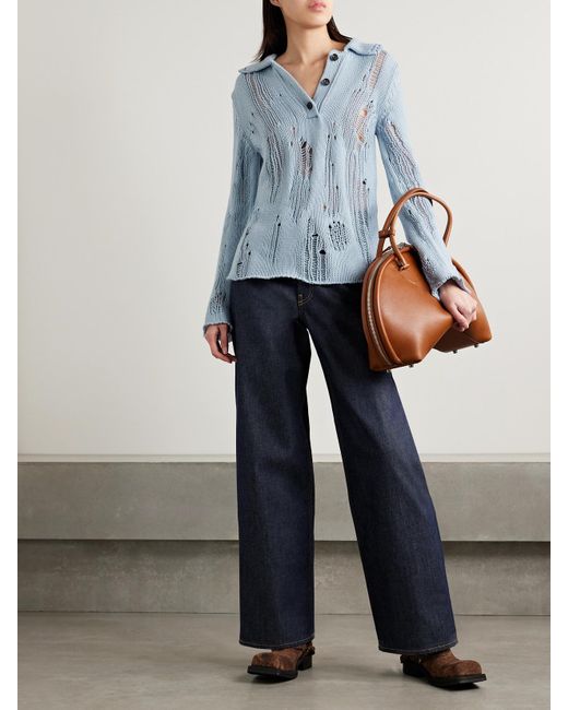 Acne Blue Pullover Aus Einer Biobaumwoll-Wollmischung