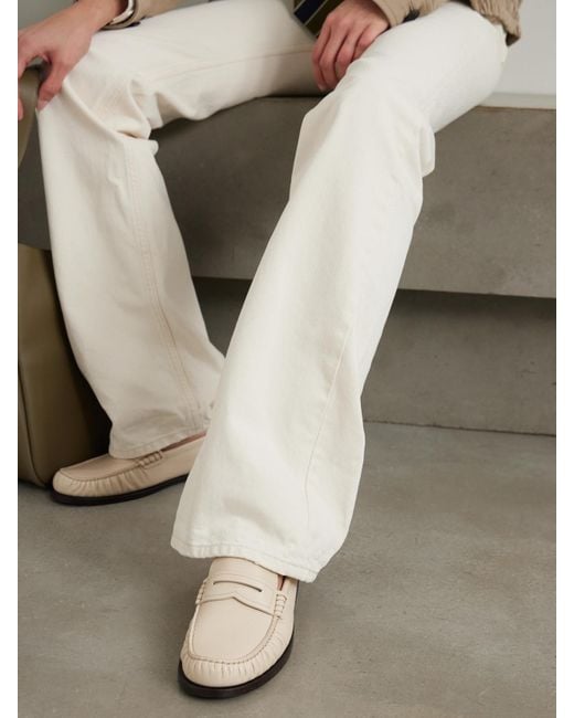 Saint Laurent Natural Laurent Glossed-Leather Loafers