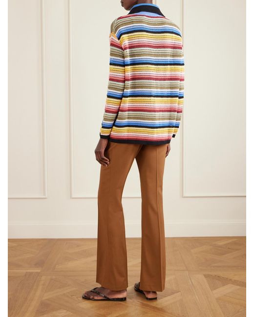 Alix Of Bohemia Blue Emery Striped Crocheted Cotton Cardigan
