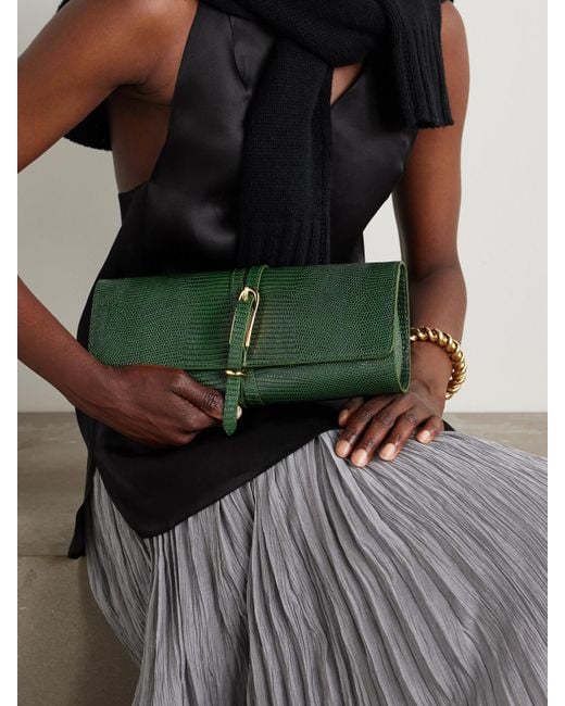 Liffner Green Clutch Aus Leder Mit Eidechseneffekt