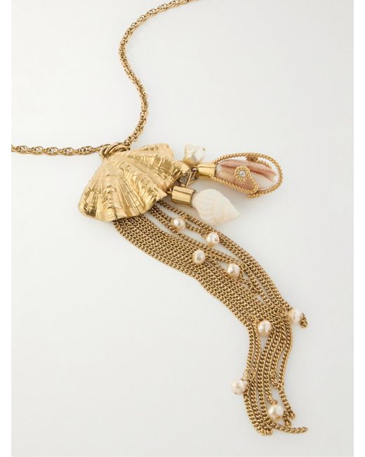 Chloé Natural Goldfarbene Kette Mit Kunstperlen, Kristallen Und Harz