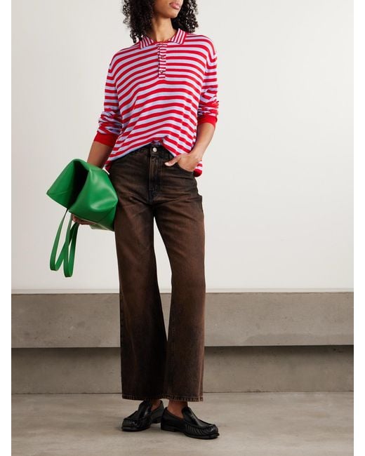 La Ligne Red Ben Striped Silk, Wool And Cashmere-Blend Polo Sweater