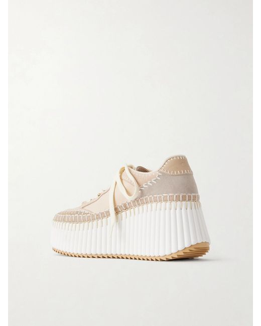 Chloé Natural Nama Patchwork Suede-Trimmed Leather Platform Sneakers