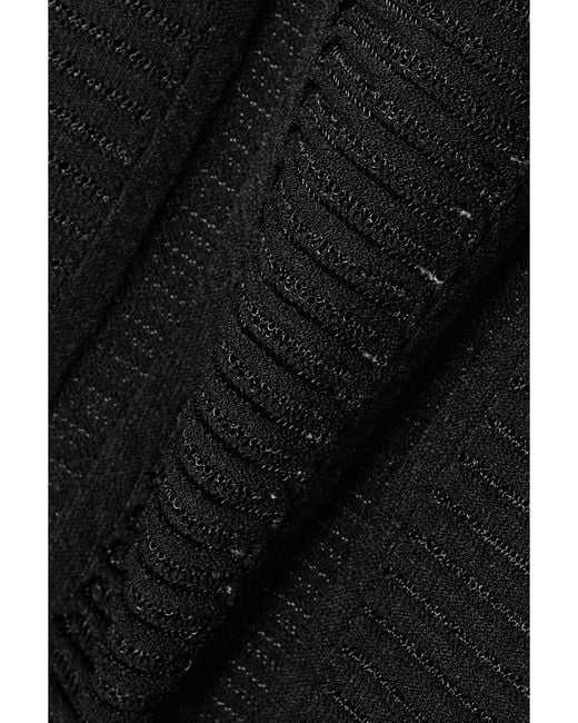 Balmain Black Off-The-Shoulder Ribbed-Knit Midi Dress