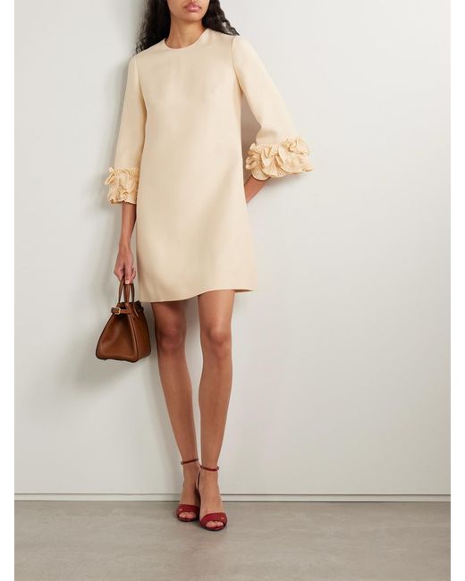 Valentino Garavani Natural Ruffled Wool And Silk-Blend Crepe Mini Dress