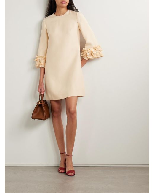Valentino Garavani Natural Ruffled Wool And Silk-Blend Crepe Mini Dress
