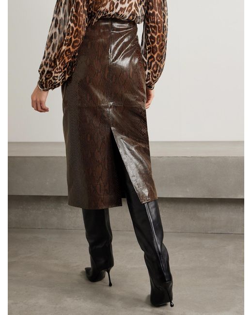 Dodo Bar Or Brown Alex Snake-Effect Leather Midi Skirt