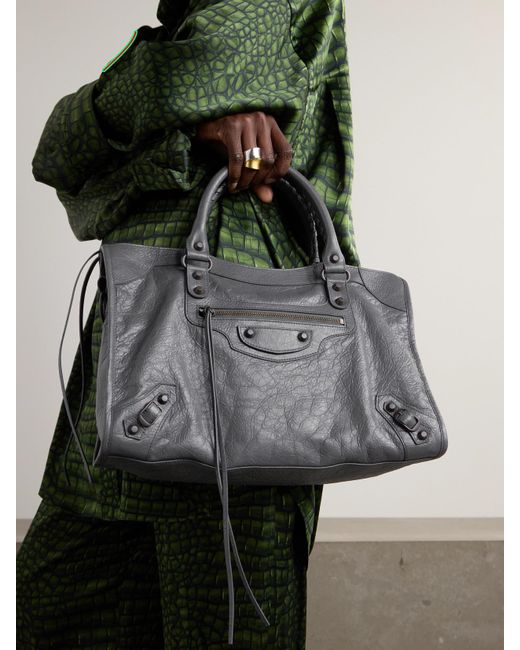 Balenciaga Gray Le City Medium Embellished Textured-Leather Tote Bag