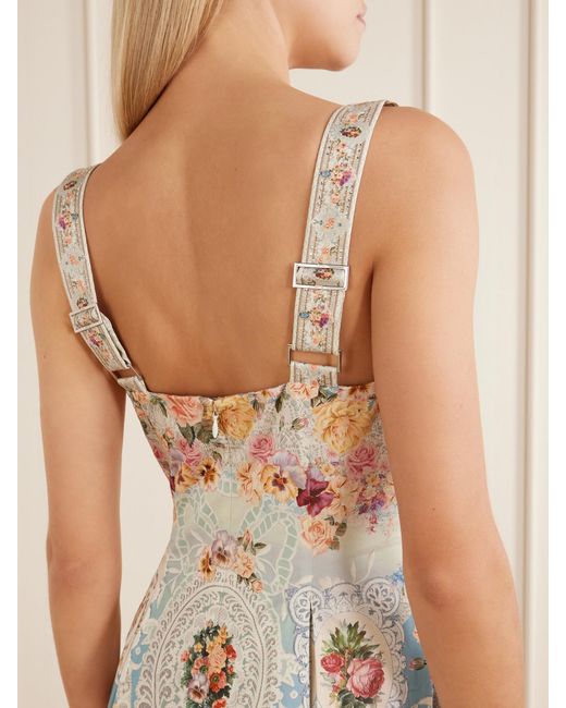 Camilla White Printed Lace-Trimmed Cotton-Blend Midi Dress