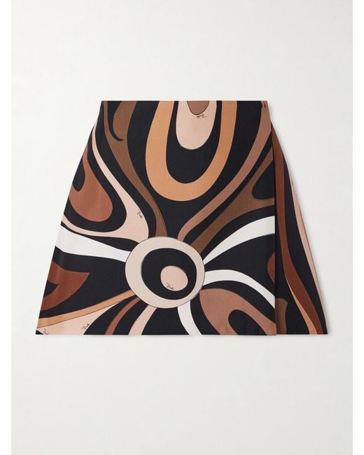 Emilio Pucci Black Wrap-Effect Printed Silk-Twill Mini Skirt