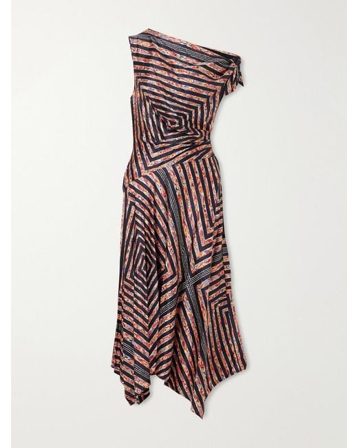 Staud White Portia Ruched Printed Silk-Blend Midi Dress