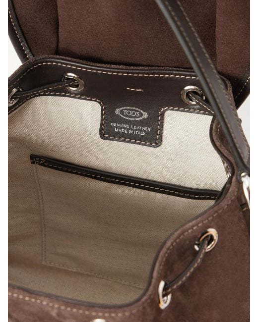 Tod's Brown Tim Zaino Mini Leather-Trimmed Suede Shoulder Bag