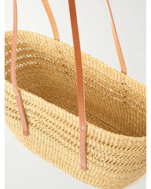 Muuñ Natural Bicro M Leather-Trimmed Woven Straw Tote