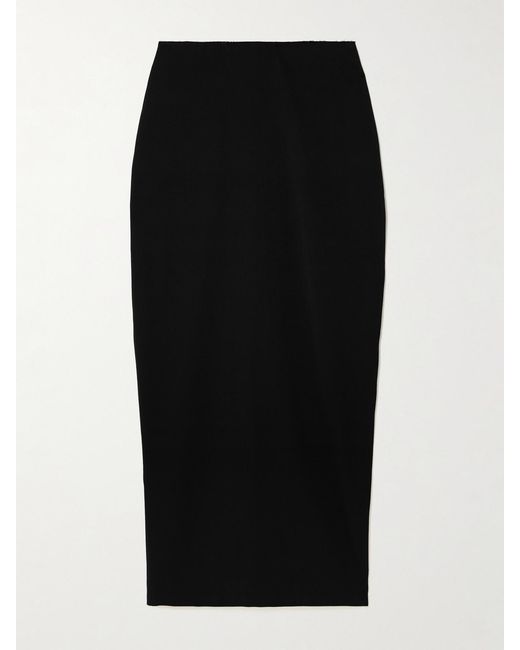 St. Agni Black Frayed Wool-Blend Twill Maxi Skirt