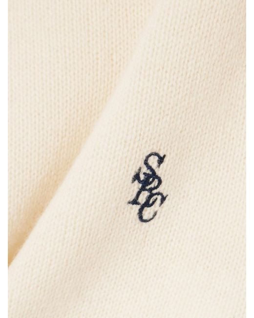 Sporty & Rich Natural Src Cropped Embroidered Cashmere And Wool-Blend Sweater