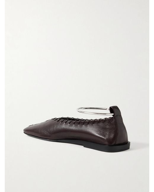 Jil Sander Brown Ring Whipstitch-Trimmed Leather Ballet Flats