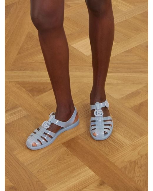 Gucci Blue Fisherman Embellished Rubber Sandals