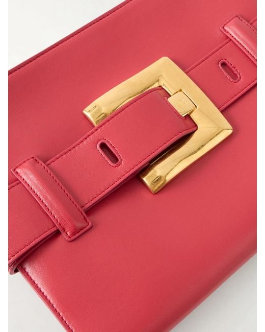 Balmain Red Anthem Buckled Leather Clutch