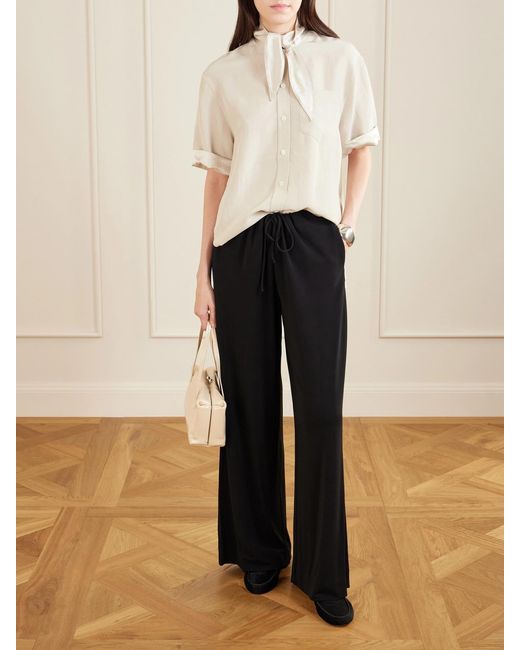Maria McManus Natural Tie-Detailed Sateen-Trimmed Crepe Shirt