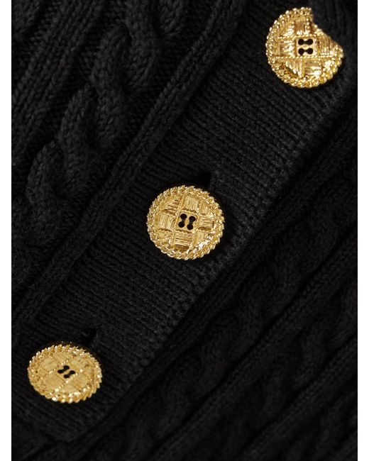 Alessandra Rich Black Cropped Cable-Knit Cotton Polo Shirt