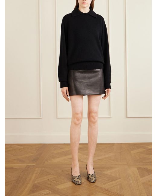 Khaite Black Jett Leather Mini Skirt