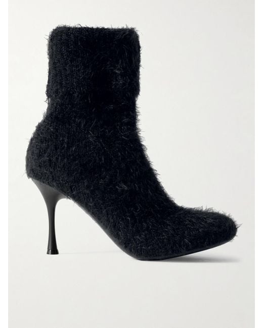 Gianvito Rossi Blue Aspen 95 Brushed Ribbed-Knit Ankle Boots