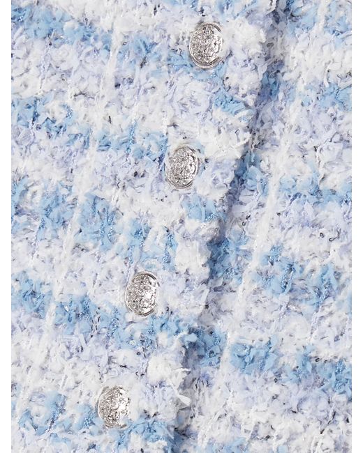 LoveShackFancy Blue Spindle Checked Metallic Tweed Jacket
