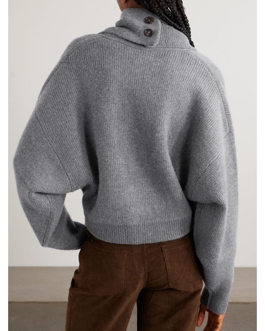 LeKasha Gray Derios Convertible Cashmere Turtleneck Cardigan