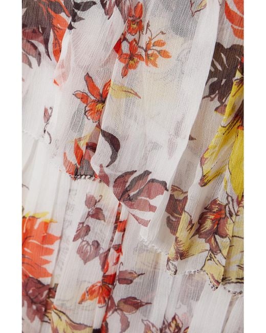 Zimmermann White Net Sustain Matchmaker Asymmetric Floral-Print Chiffon Midi Dress