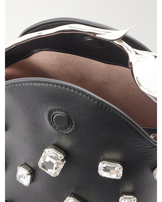 Erdem Black Bloom Mini Crystal-Embellished Leather Clutch