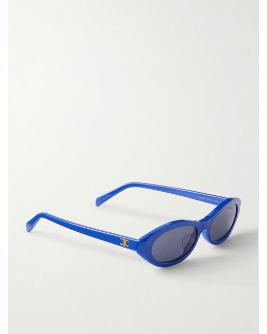 Céline Blue Triomphe Mini Oval-Frame Acetate Sunglasses