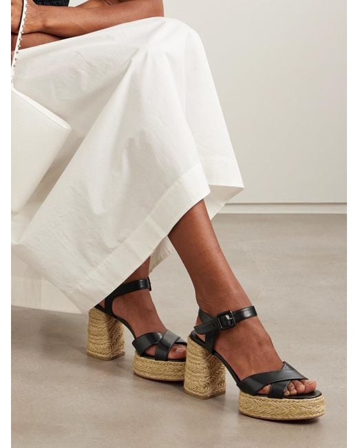 Christian Louboutin Black Calakala 85 Leather Espadrille Platform Sandals