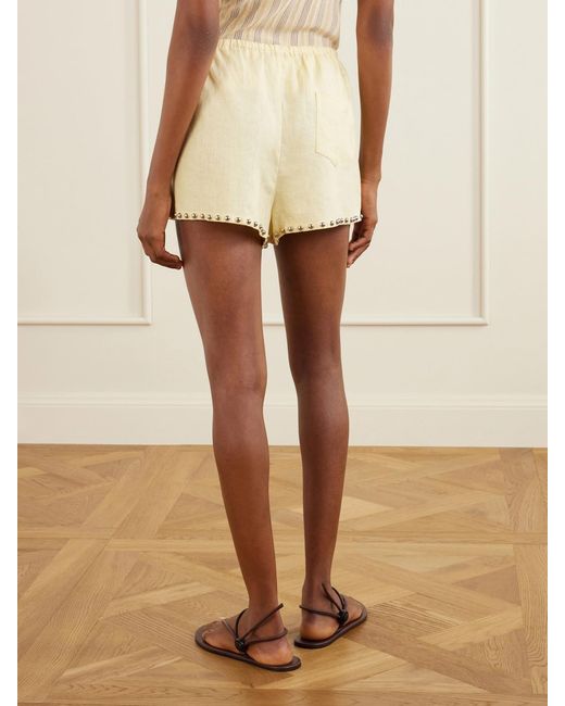 Staud Natural Paddle Studded Linen Shorts