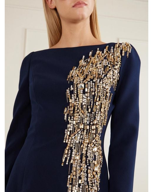 Jenny Packham Blue Avana Crystal And Bead-Embellished Crepe Gown