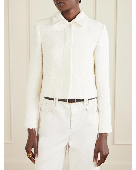 Another Tomorrow White Cropped Cotton Bouclé-Tweed Jacket