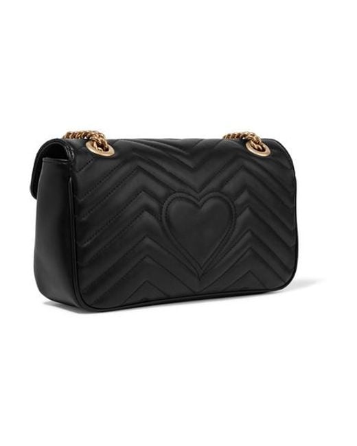 Gucci Shoulder Bag Gg Marmont Small Size In Matelassè Leather Worked With  Chevron Pattern And Heart On The Back in Black | Lyst