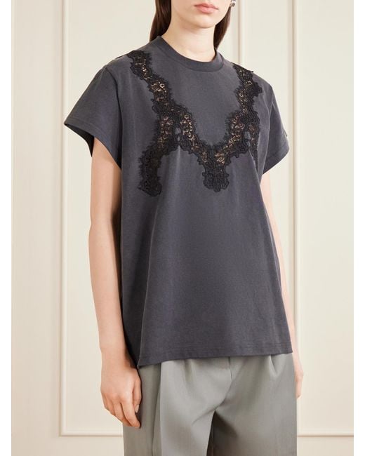 Stella McCartney Black Lace-Trimmed Cotton-Jersey T-Shirt